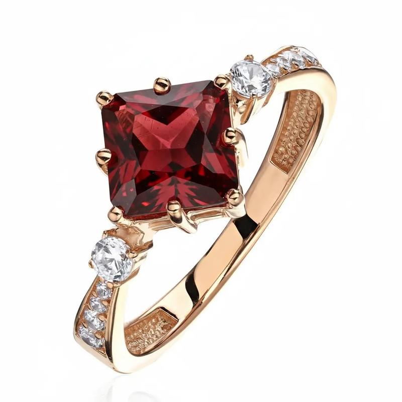 Кольцо из красного золота 585 пробы с гранатом и фианитами