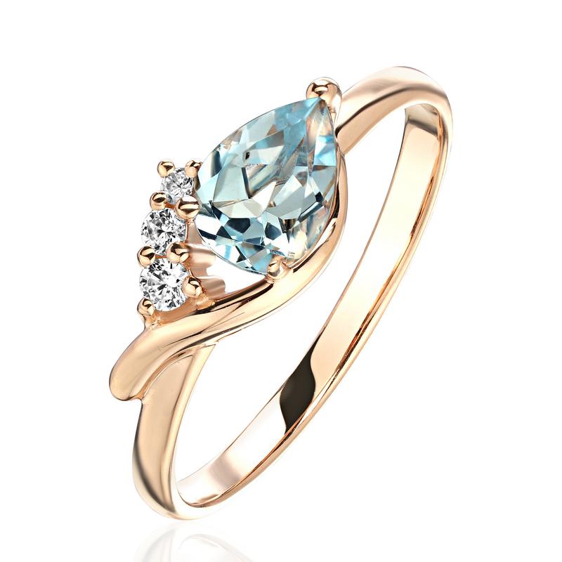 Кольцо из красного золота 585 пробы с топазом и фианитами