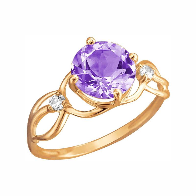 Кольцо из красного золота 585 пробы с аметистом и фианитами